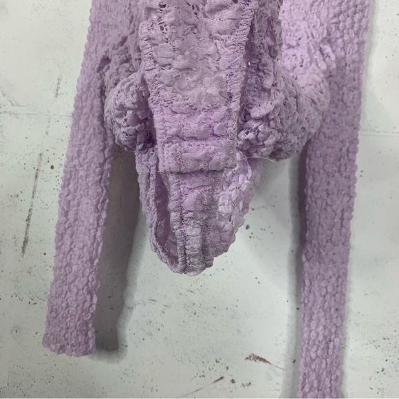 Free People Day & Night Lace Purple Lavender Crochet BodySuit Long Sleeve Top - Picture 7 of 12